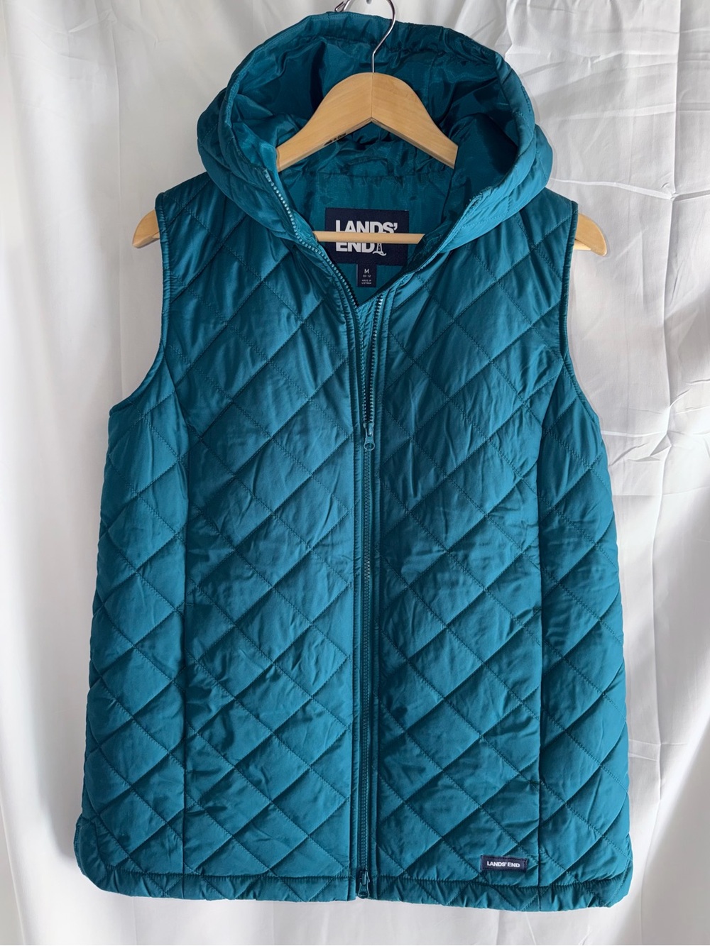 Lands' End Teal Quilted Hooded Vest